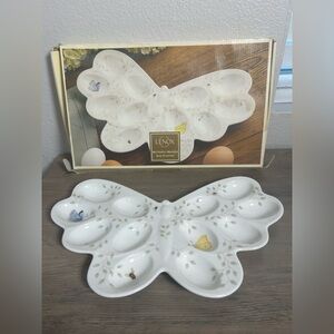 NIB Porcelain Lenox Figural Butterfly Meadow Devil Egg Plate Dish White Floral